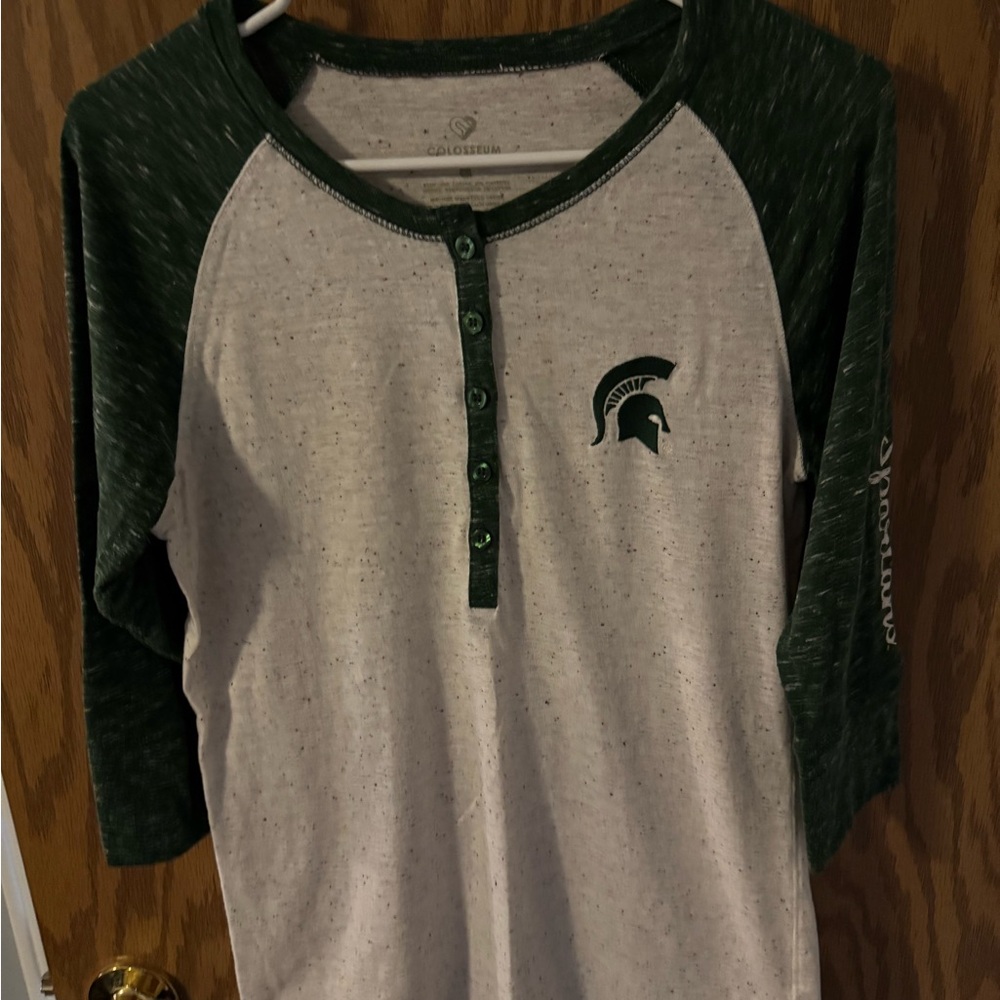 Michigan State Spartans Cream Speckled Tee with Dark Green Trim, Large